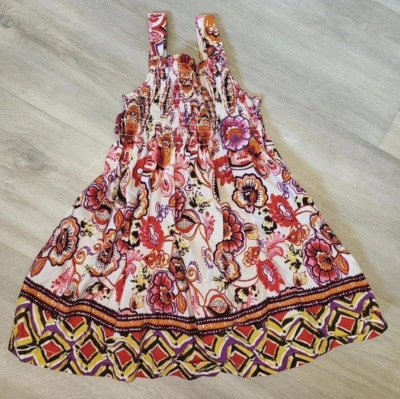 Blueberi Boulevard White Pink Paisely Print Ruched Chest Girls Size 3T‎ Dress - Picture 1 of 4